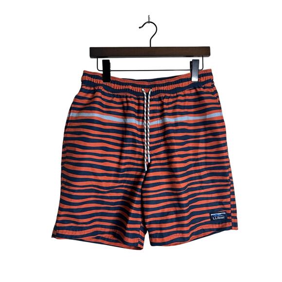 L.L. Bean Men's Orange Blue Stripped Swim Trunks Shorts Size M - Picture 5 of 8